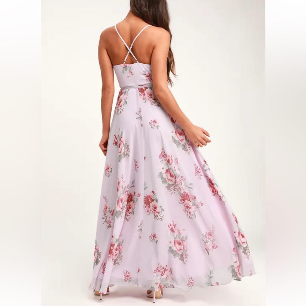LULUS: Lavender floral wrap maxi dress - Picture 3 of 8